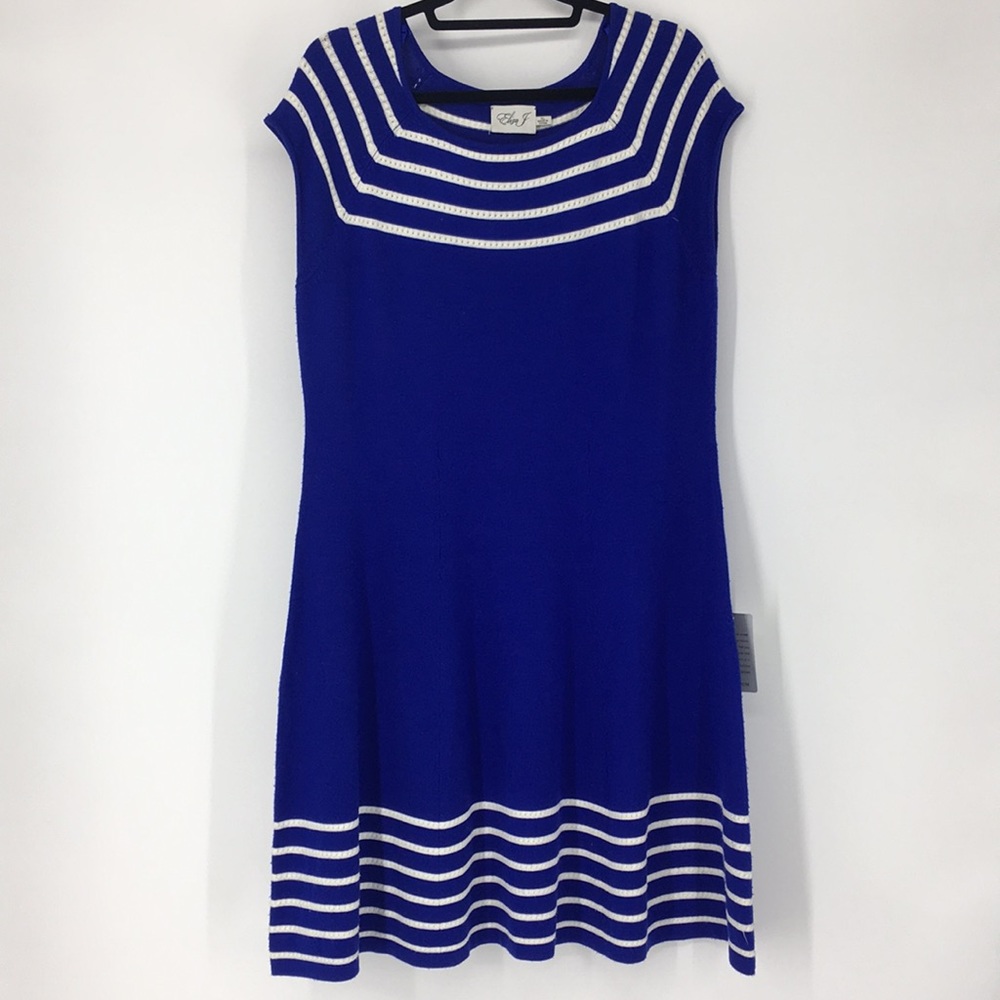 Eliza J Vibrant Blue W/White Stripes XL Dress